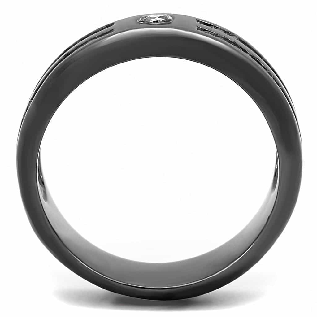 Stainless Steel Black IP CZ Bezel Channel Cross Band Ring view 6
