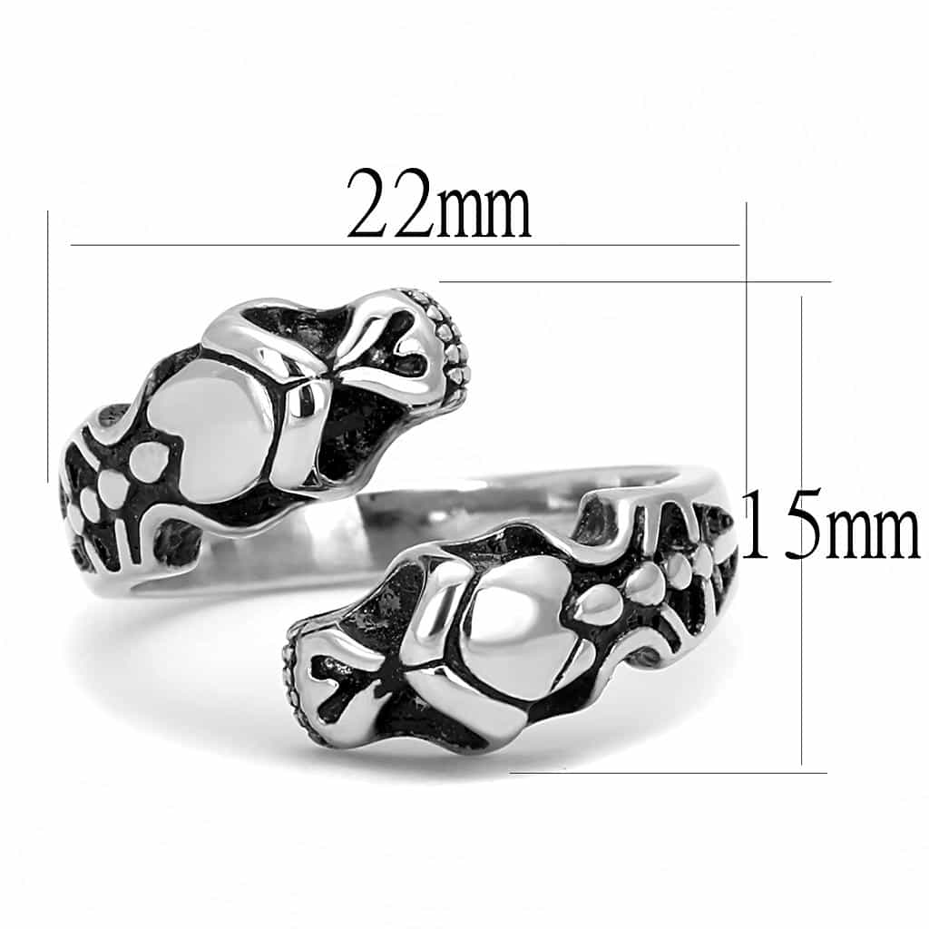 Stainless Steel Silver Skull Claw Open Wrap Biker Ring view 4