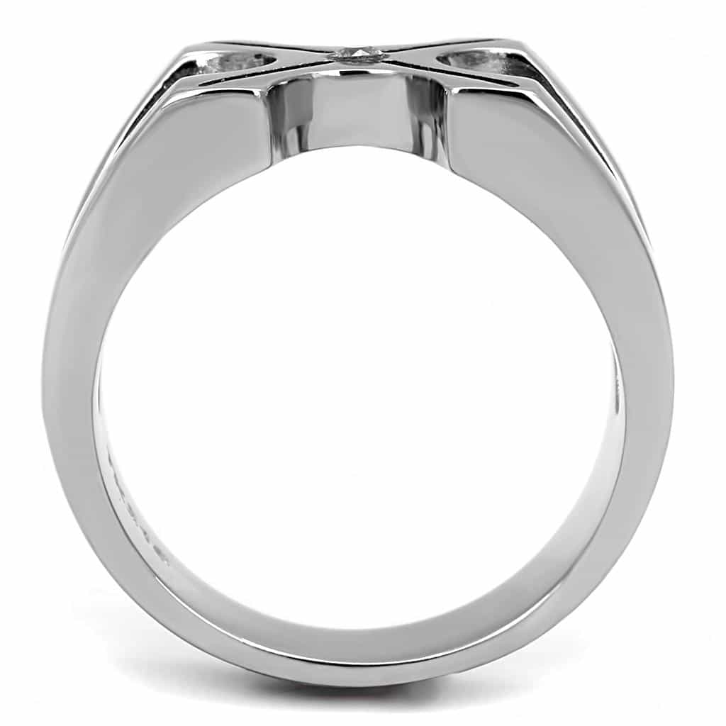 Stainless Steel CZ Cross Cutout Mens Wide Band Ring view 6
