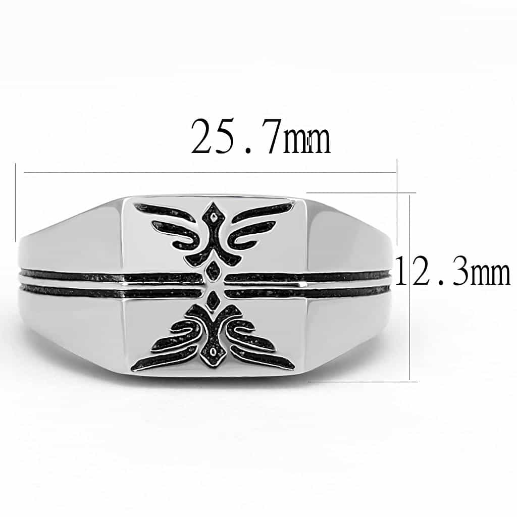 Stainless Steel Tribal Eagle Wing Carved Flat Top Mens Ring view 4