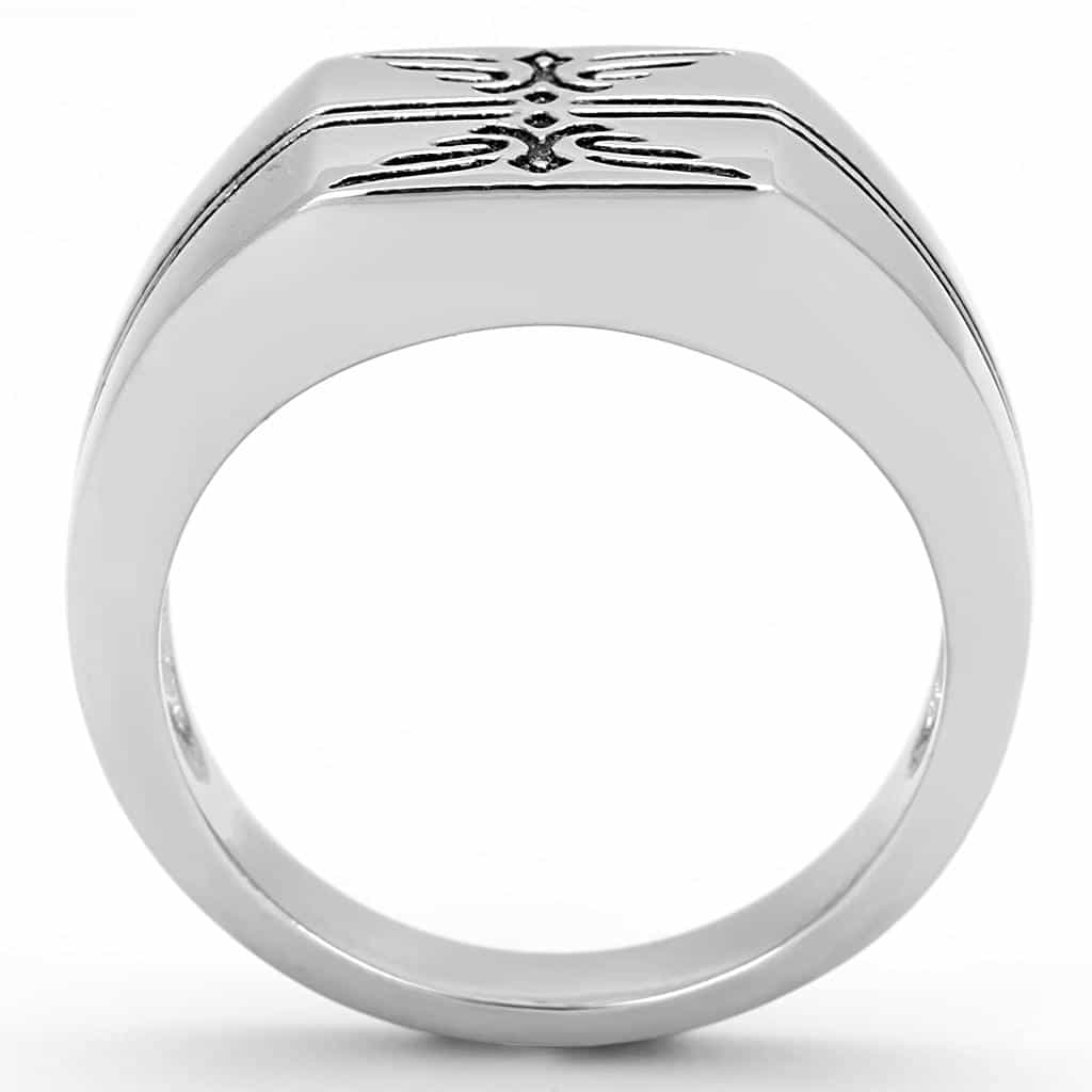 Stainless Steel Tribal Eagle Wing Carved Flat Top Mens Ring view 6