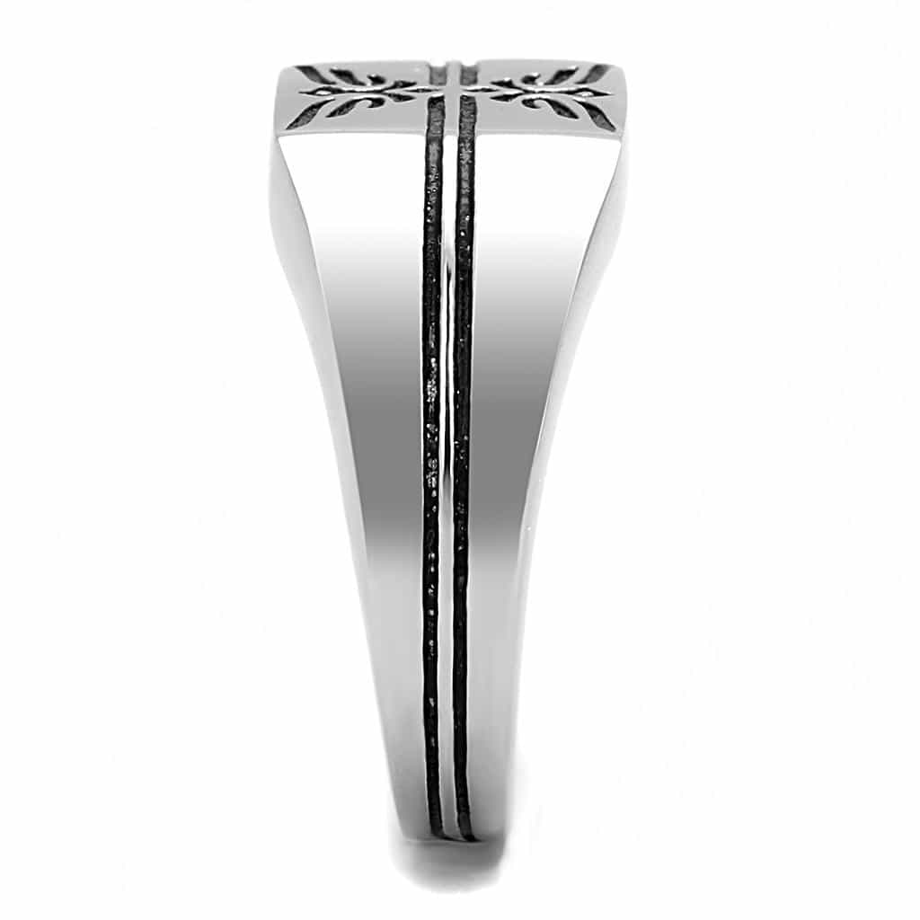 Stainless Steel Tribal Eagle Wing Carved Flat Top Mens Ring view 8