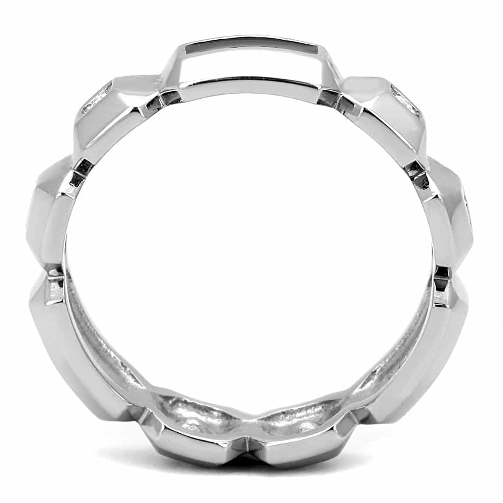 Stainless Steel Black Onyx CZ Link Chain Eternity Band Ring view 6