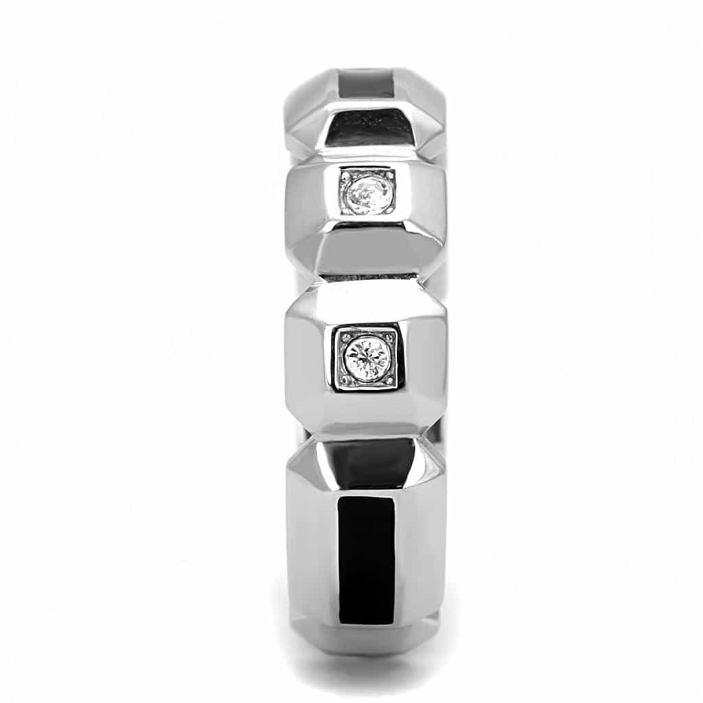Stainless Steel Black Onyx CZ Link Chain Eternity Band Ring view 8