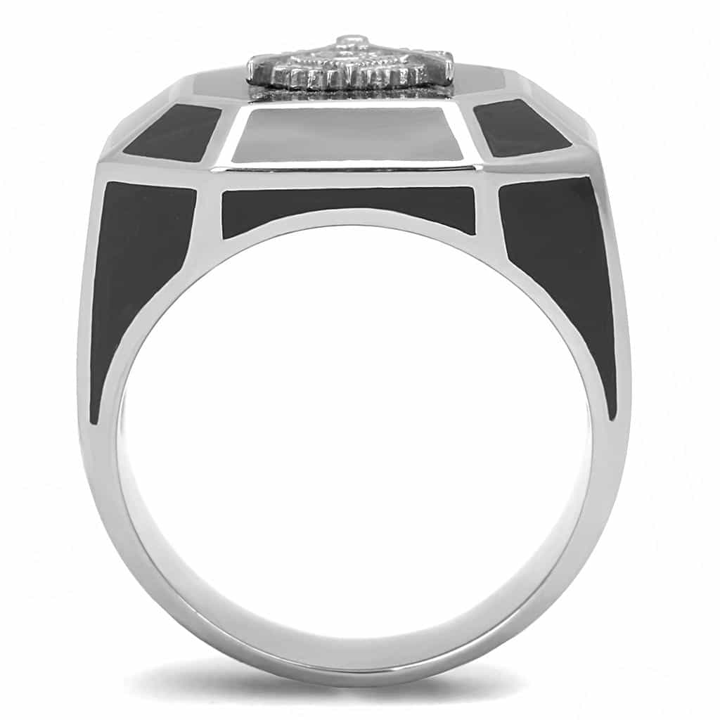Stainless Steel Silver Black Enamel Masonic Compass Ring view 6