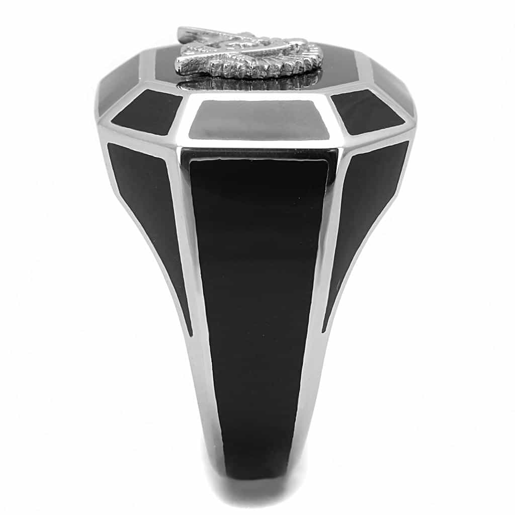 Stainless Steel Silver Black Enamel Masonic Compass Ring view 8