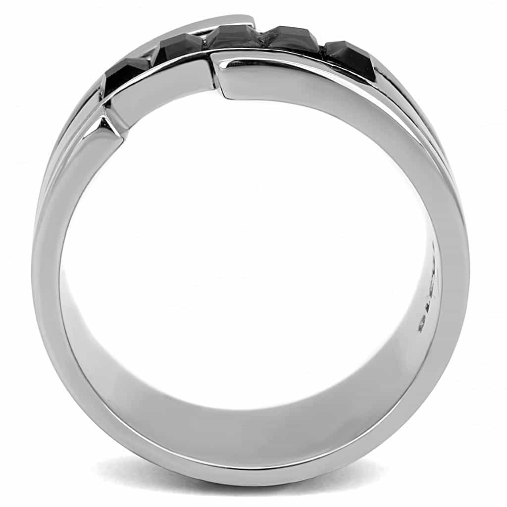 Stainless Steel Silver Black CZ Baguette Channel Stripe Wide Ring view 6