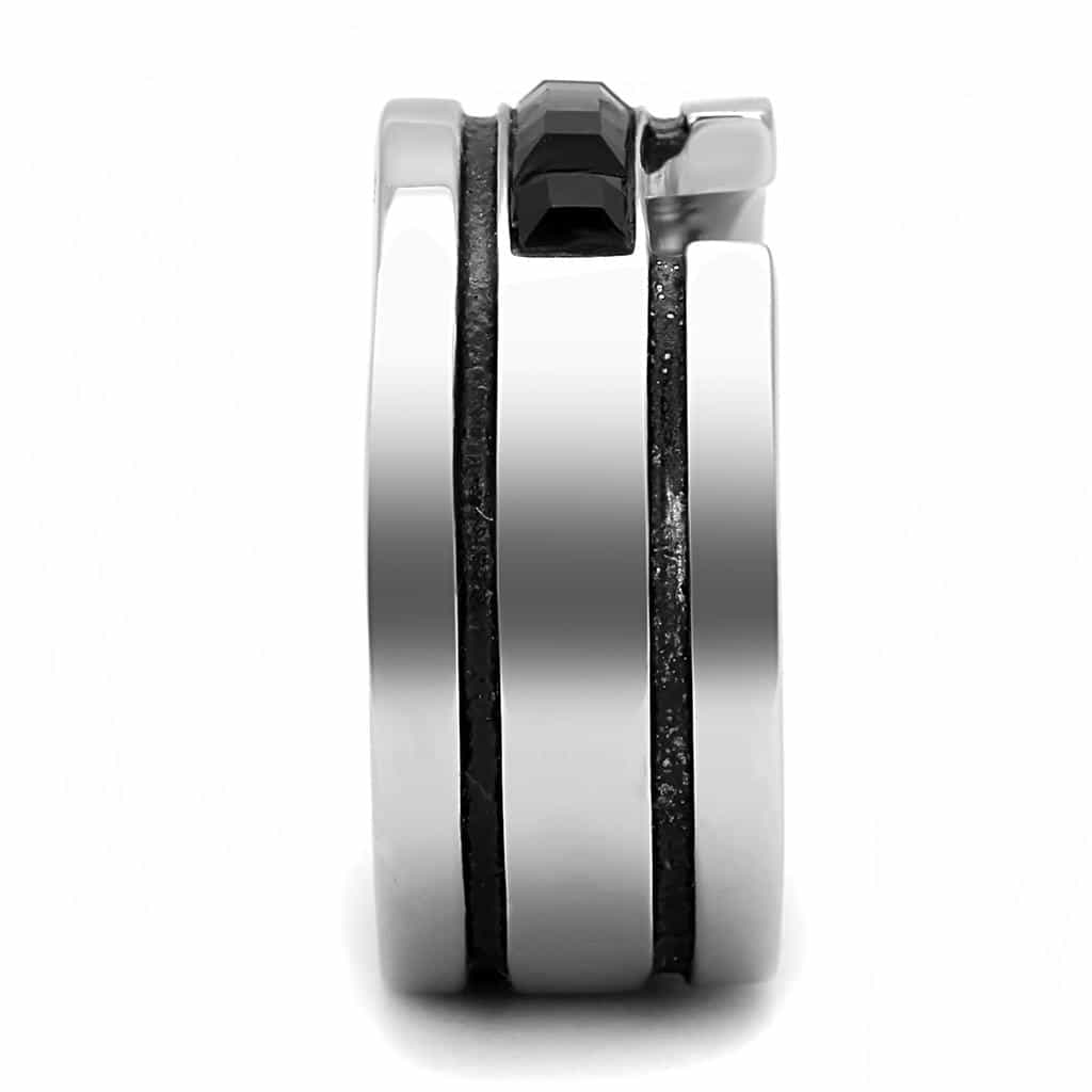 Stainless Steel Silver Black CZ Baguette Channel Stripe Wide Ring view 8