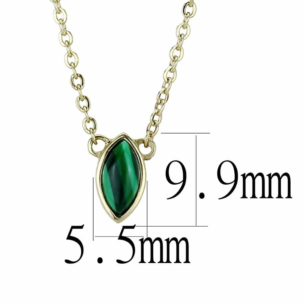 Stainless Steel Gold IP Green Malachite Marquise Bezel Necklace view 4