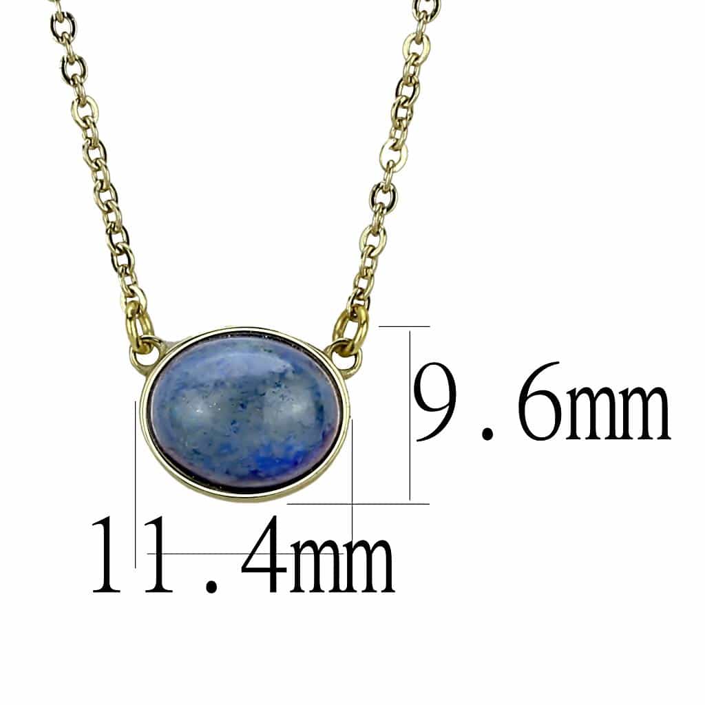 Stainless Steel Gold IP Lapis Lazuli Oval Bezel Pendant Necklace view 4