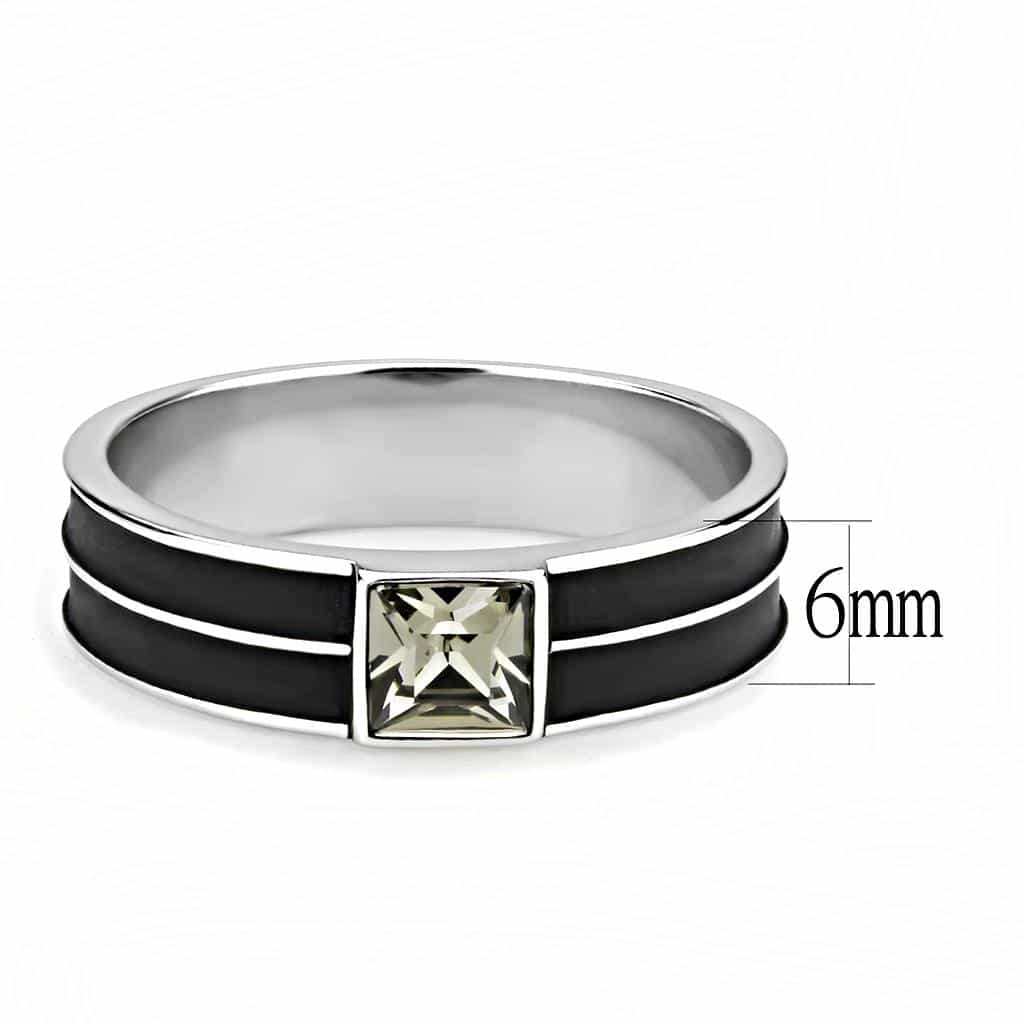 Stainless Steel Silver Black Enamel CZ Princess Star Band Ring view 4