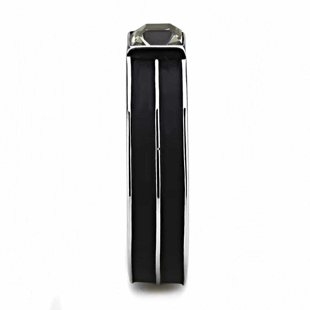 Stainless Steel Silver Black Enamel CZ Princess Star Band Ring view 8