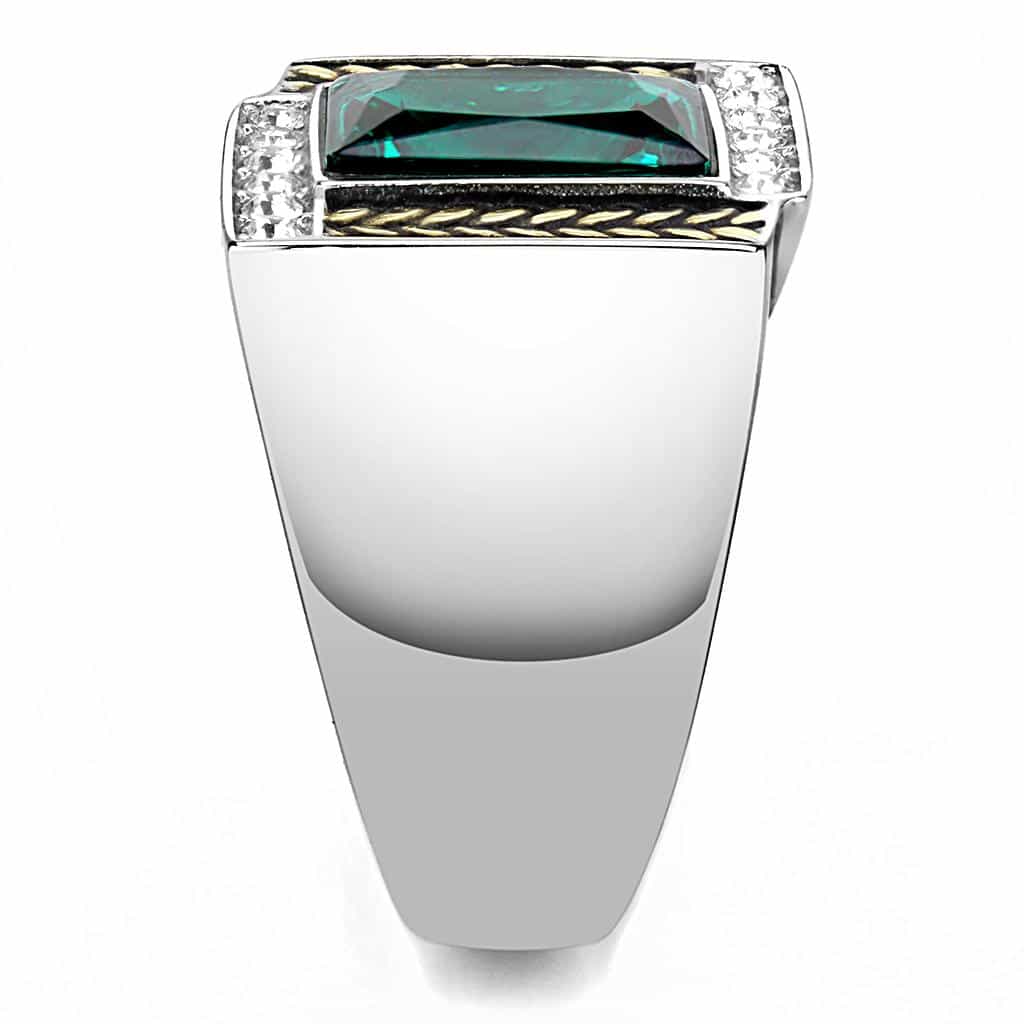 Stainless Steel Two-Tone Gold Silver Emerald Green Princess Ring view 8