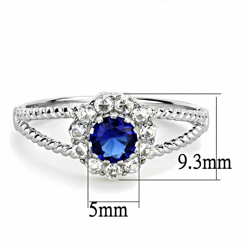Stainless Steel Blue Sapphire Round CZ Halo Rope Twist Ring view 4
