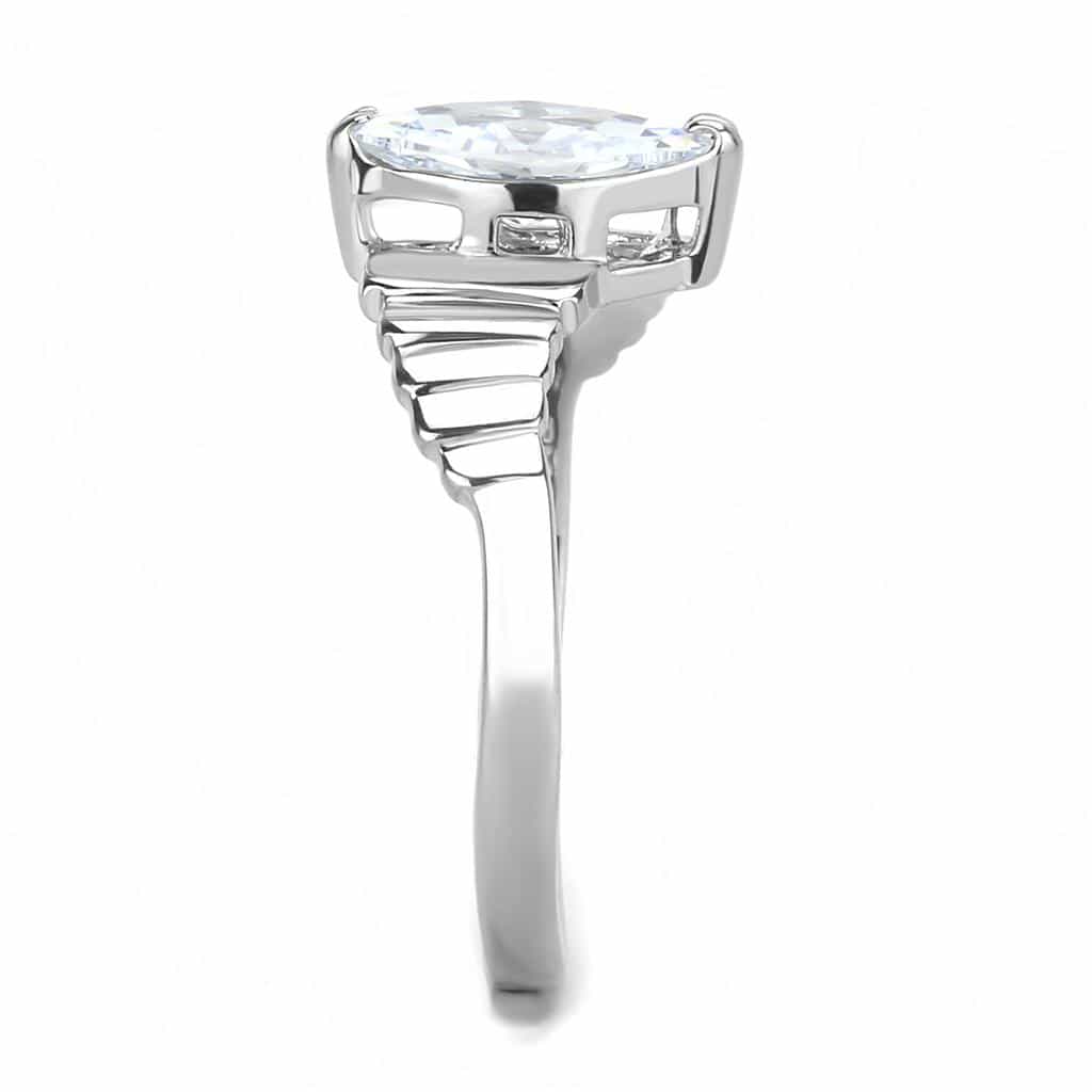 Stainless Steel CZ Marquise Bar Set Triple Groove Ring view 8