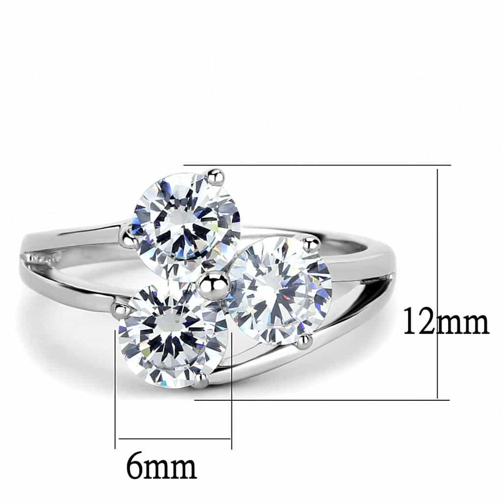 Stainless Steel CZ Round Double Bypass Solitaire Ring view 4