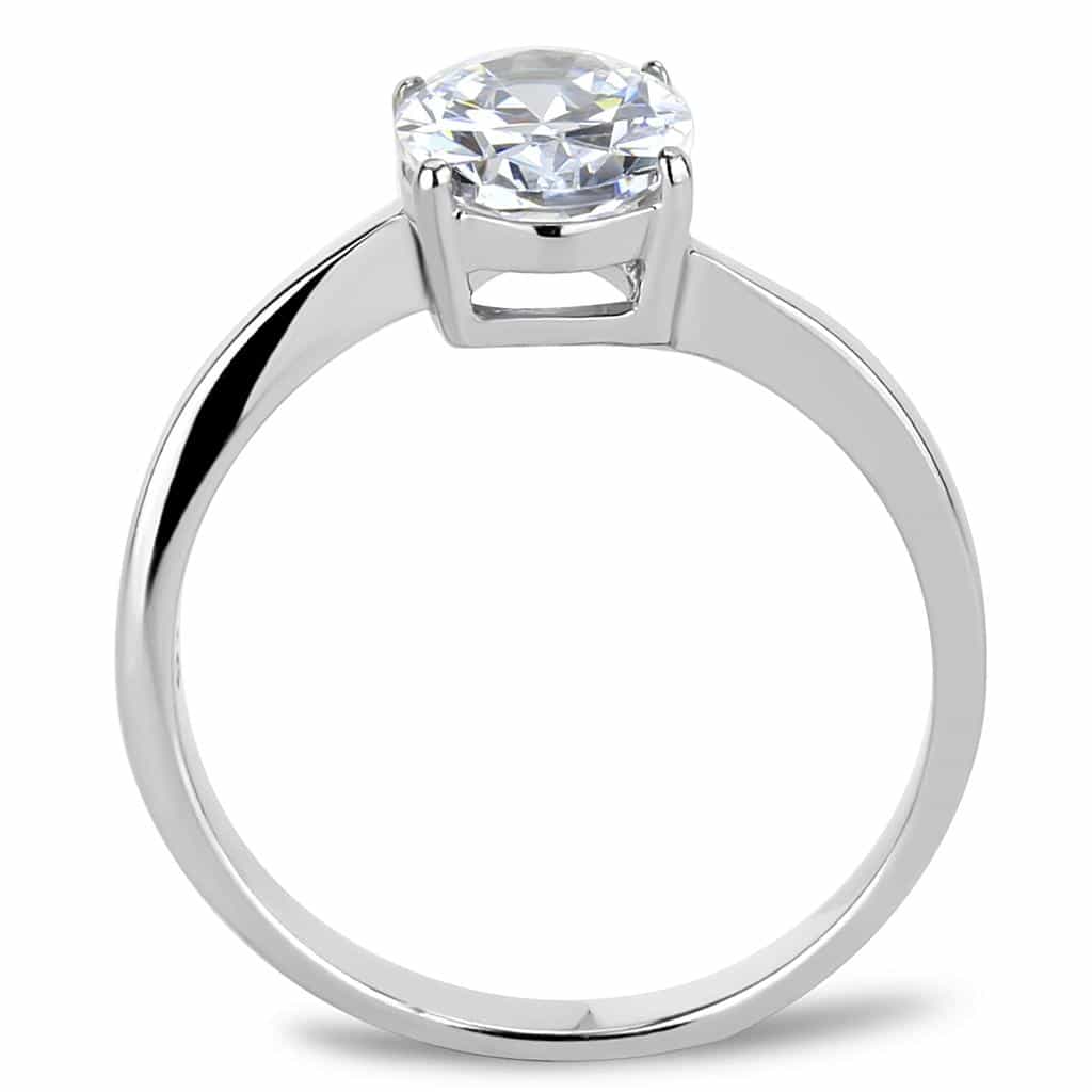 Stainless Steel CZ Oval Four Prong Solitaire Ring view 6