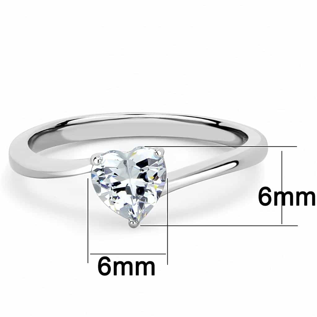 Stainless Steel CZ Heart Prong Thin Solitaire Ring view 4