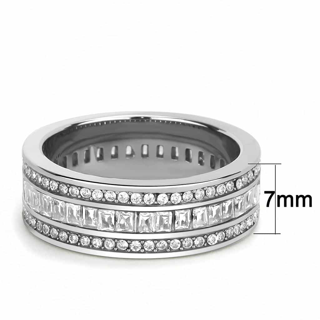 Stainless Steel CZ Pave Triple Row Eternity Band Ring view 4