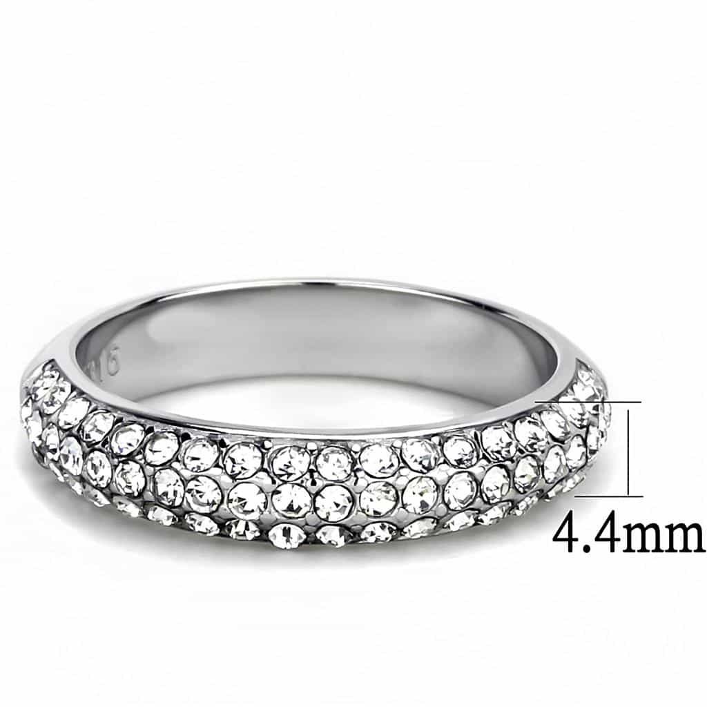 Stainless Steel Silver CZ Double Row Pave Half Eternity Band Ring view 4