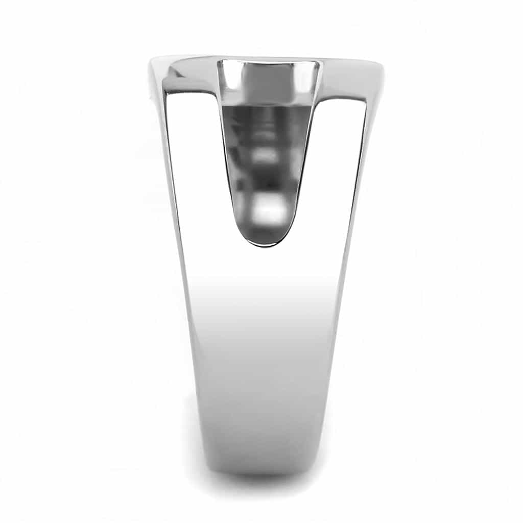 Stainless Steel Silver Polished Rectangular Link Wide Band Ring view 8
