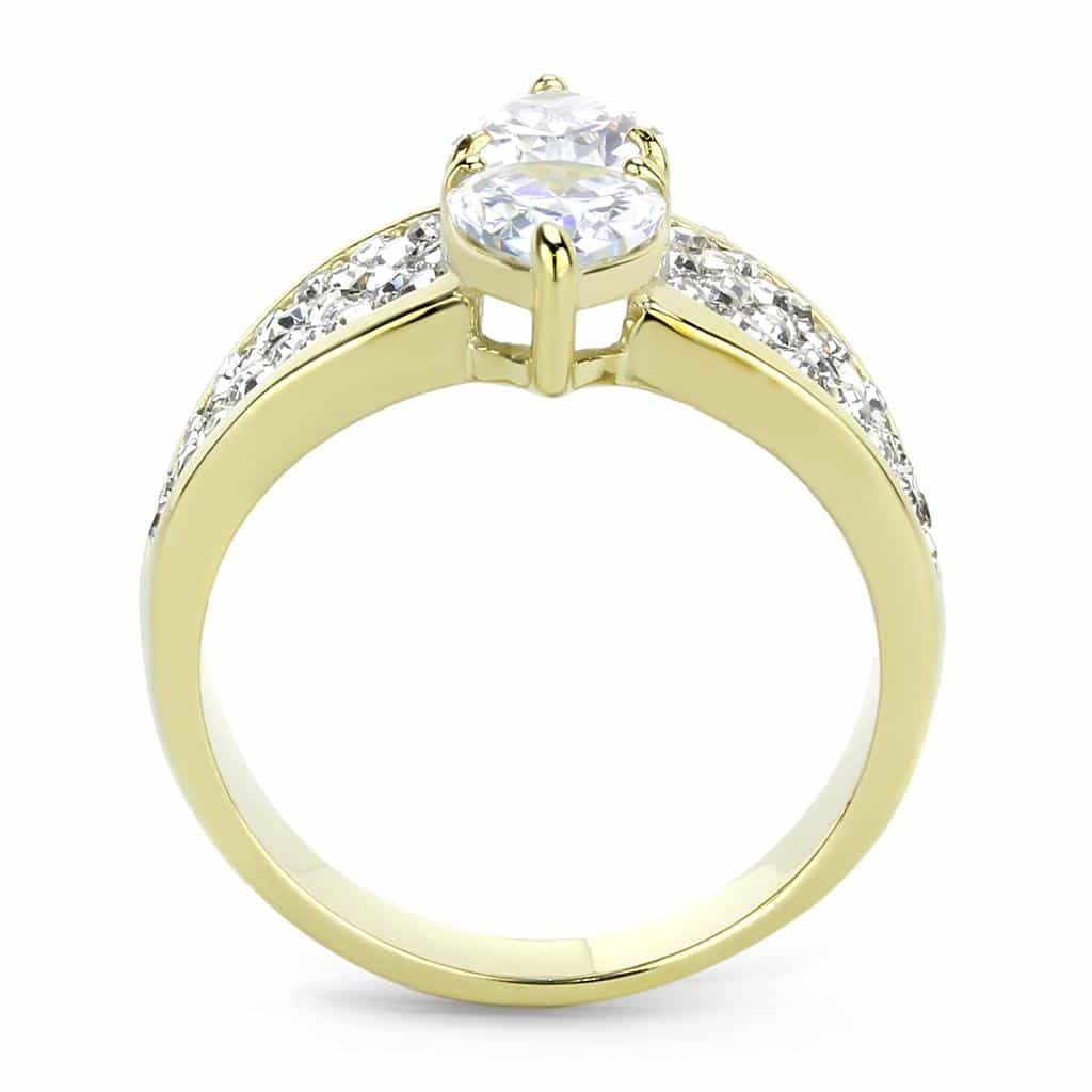 Stainless Steel Gold IP CZ Marquise Pear Pave Wing Cocktail Ring view 6