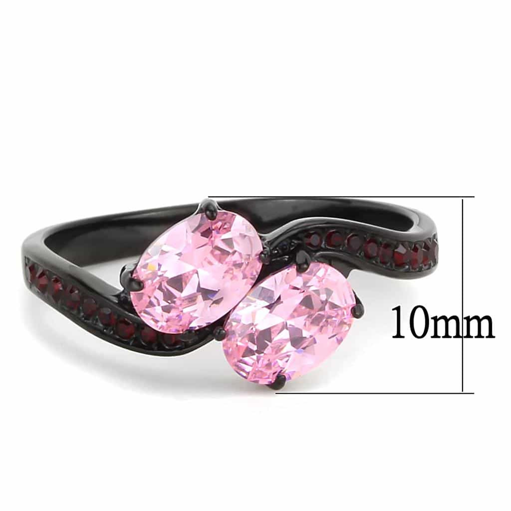 Stainless Steel Black IP Pink CZ Oval Double Stone Red Ring view 4