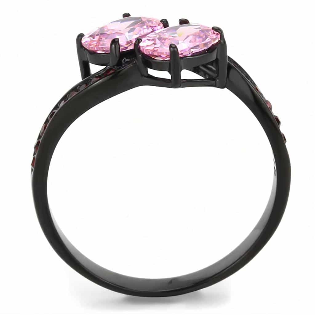 Stainless Steel Black IP Pink CZ Oval Double Stone Red Ring view 6