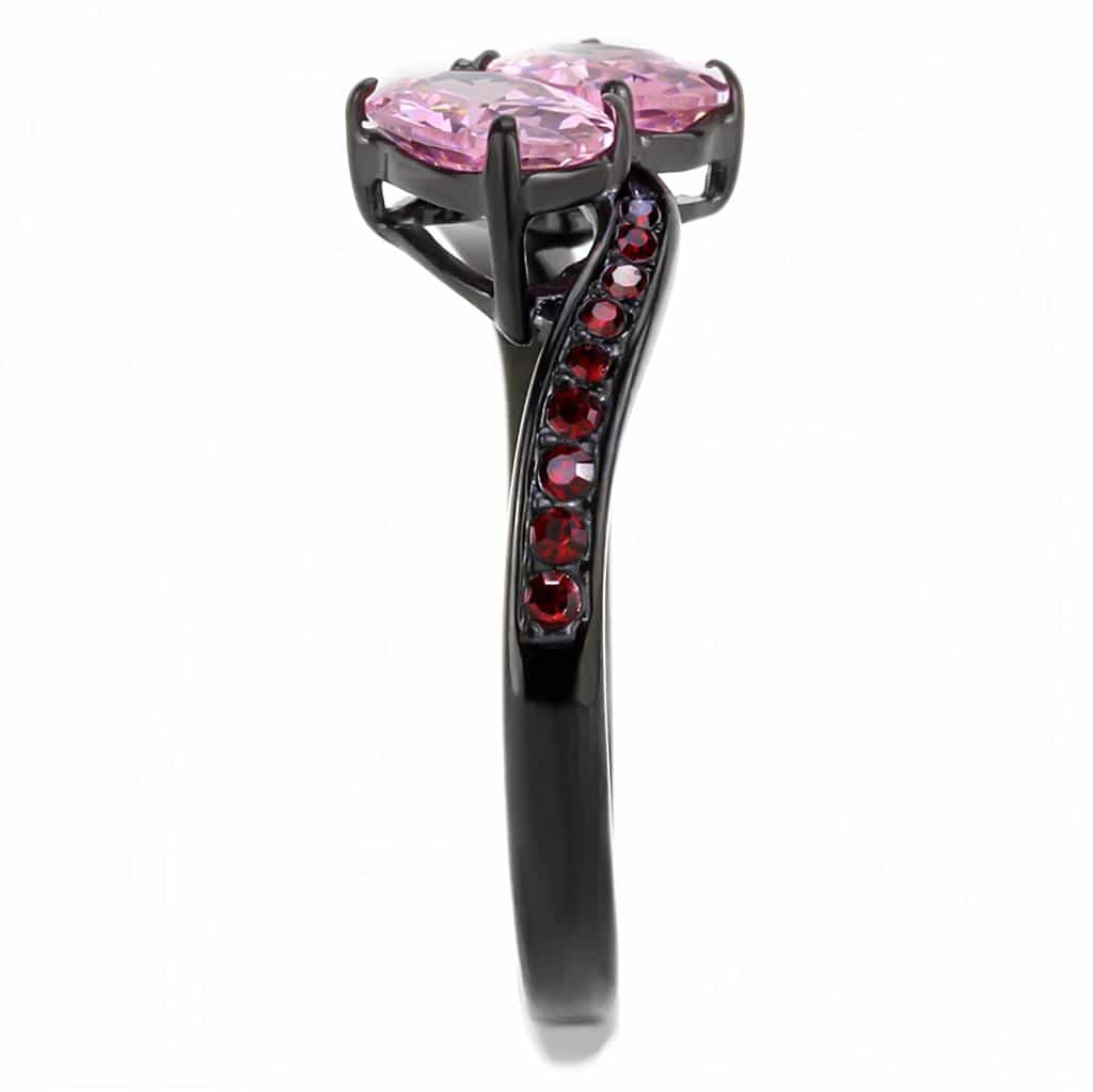 Stainless Steel Black IP Pink CZ Oval Double Stone Red Ring view 8