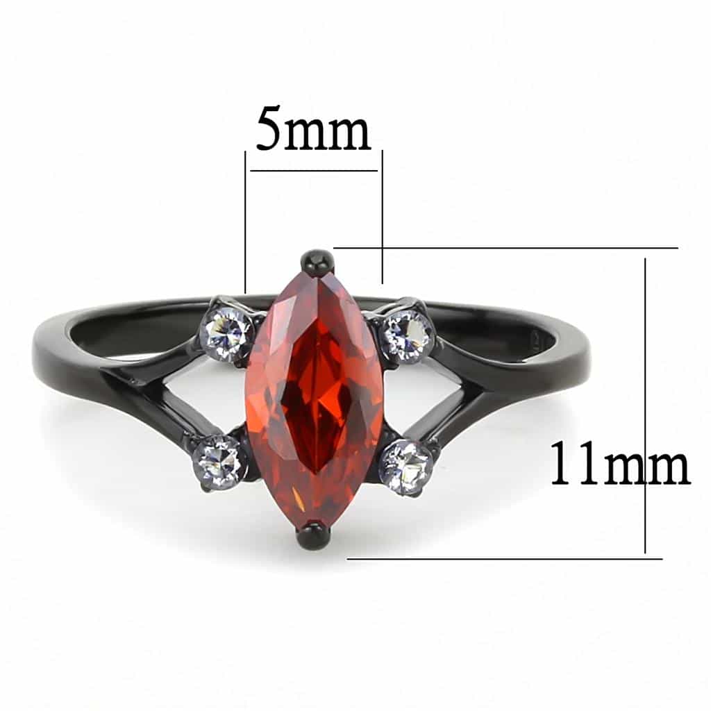 Stainless Steel Black IP Red Garnet Marquise CZ Accent Ring view 4