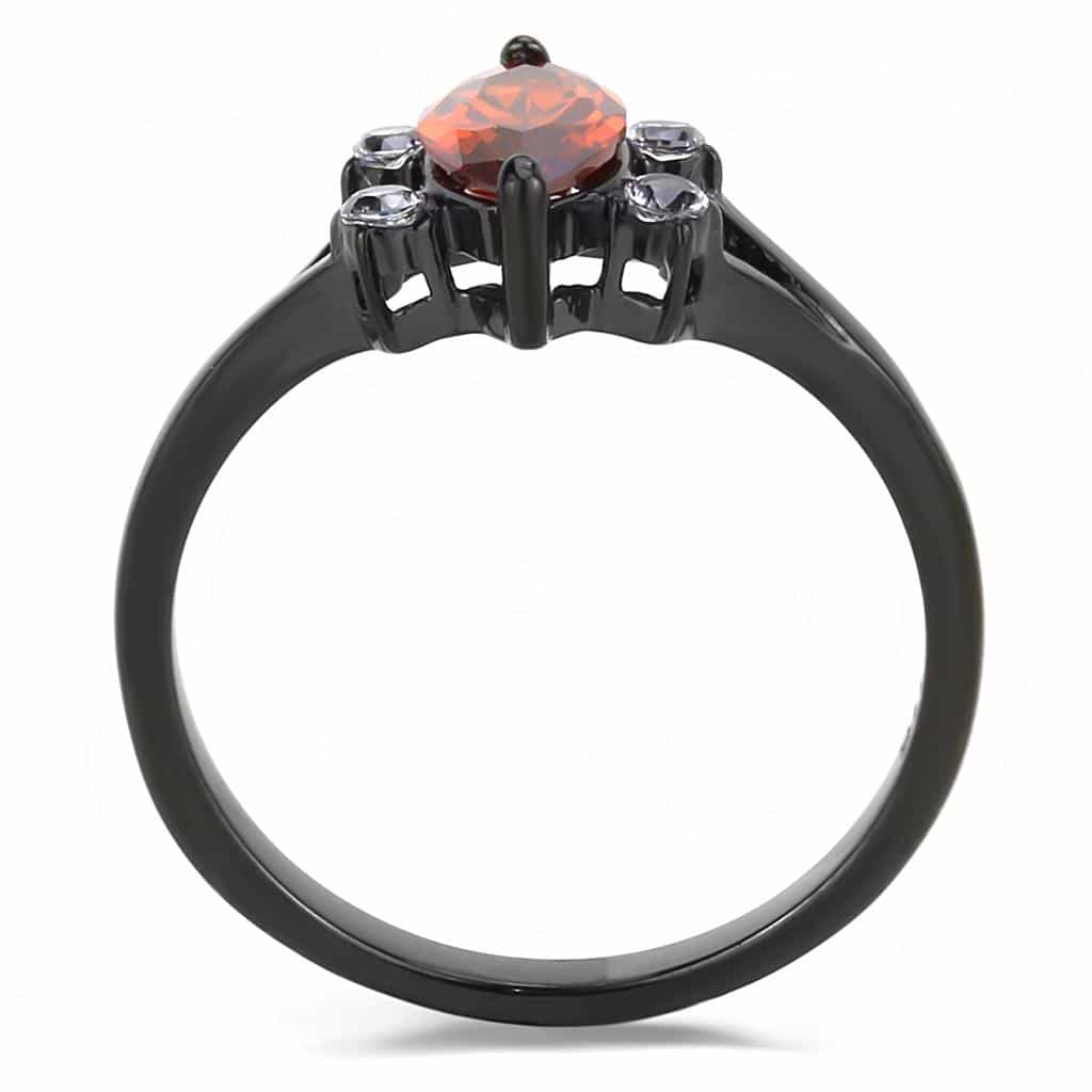 Stainless Steel Black IP Red Garnet Marquise CZ Accent Ring view 6