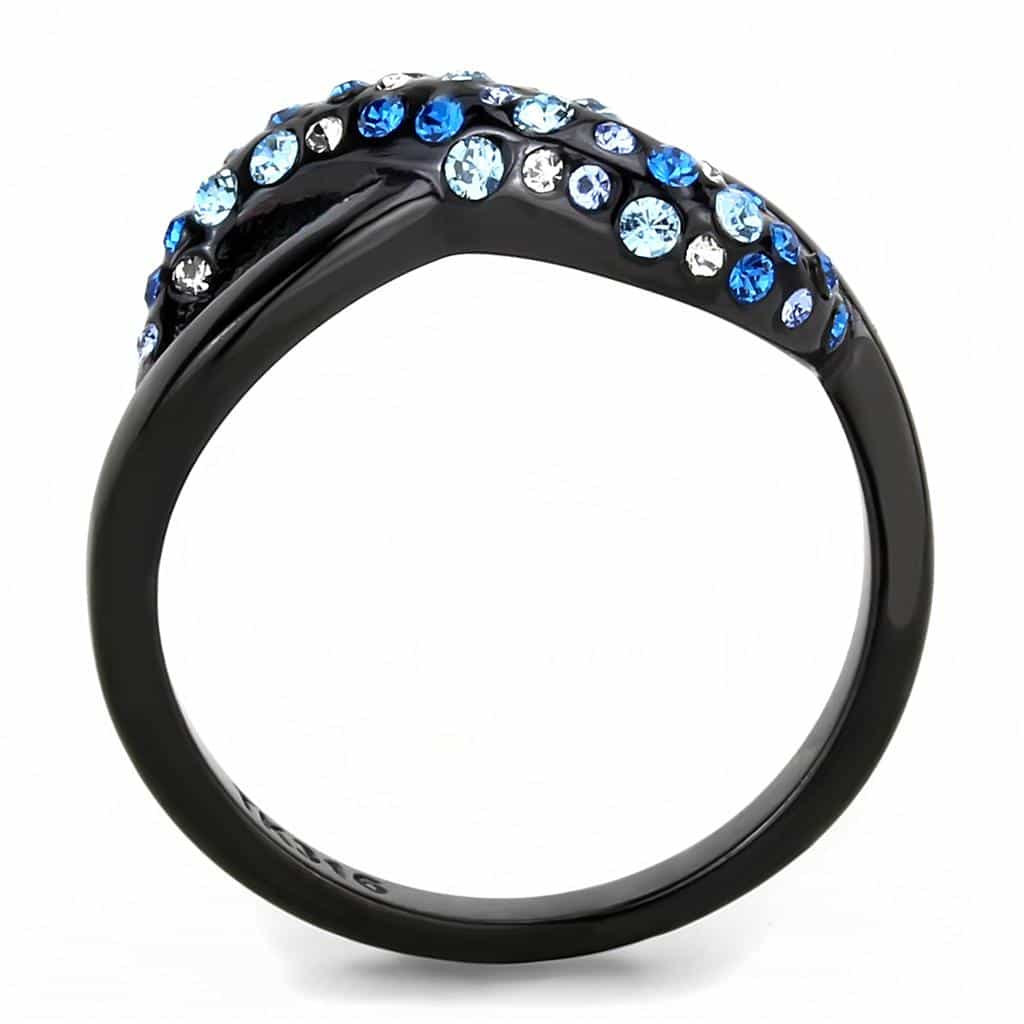 Stainless Steel Black IP Blue Sapphire CZ Multi Size Wave Ring view 6