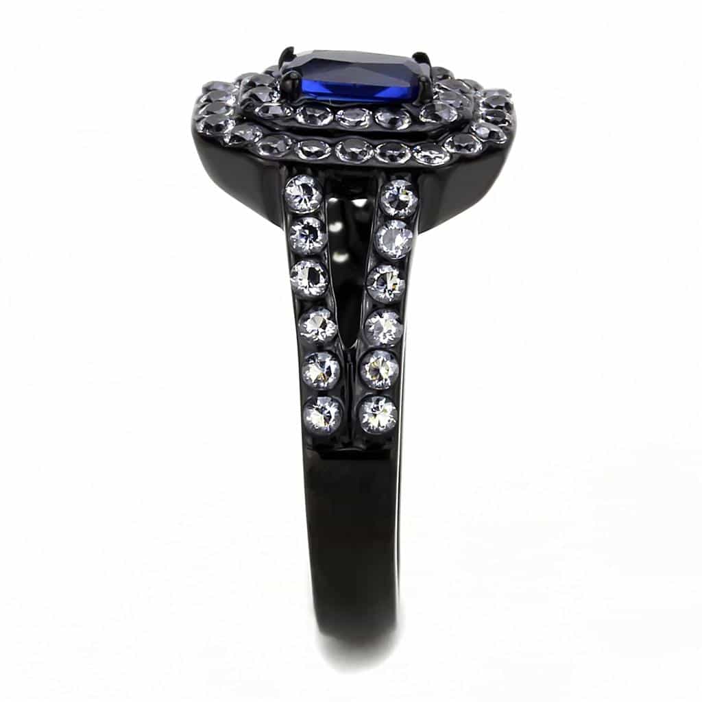Stainless Steel Black IP Blue Sapphire Emerald Cut CZ Double Ring view 8