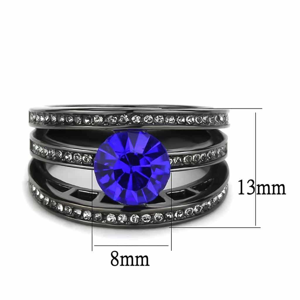 Stainless Steel Black IP Blue Sapphire Round CZ Channel Ring view 4