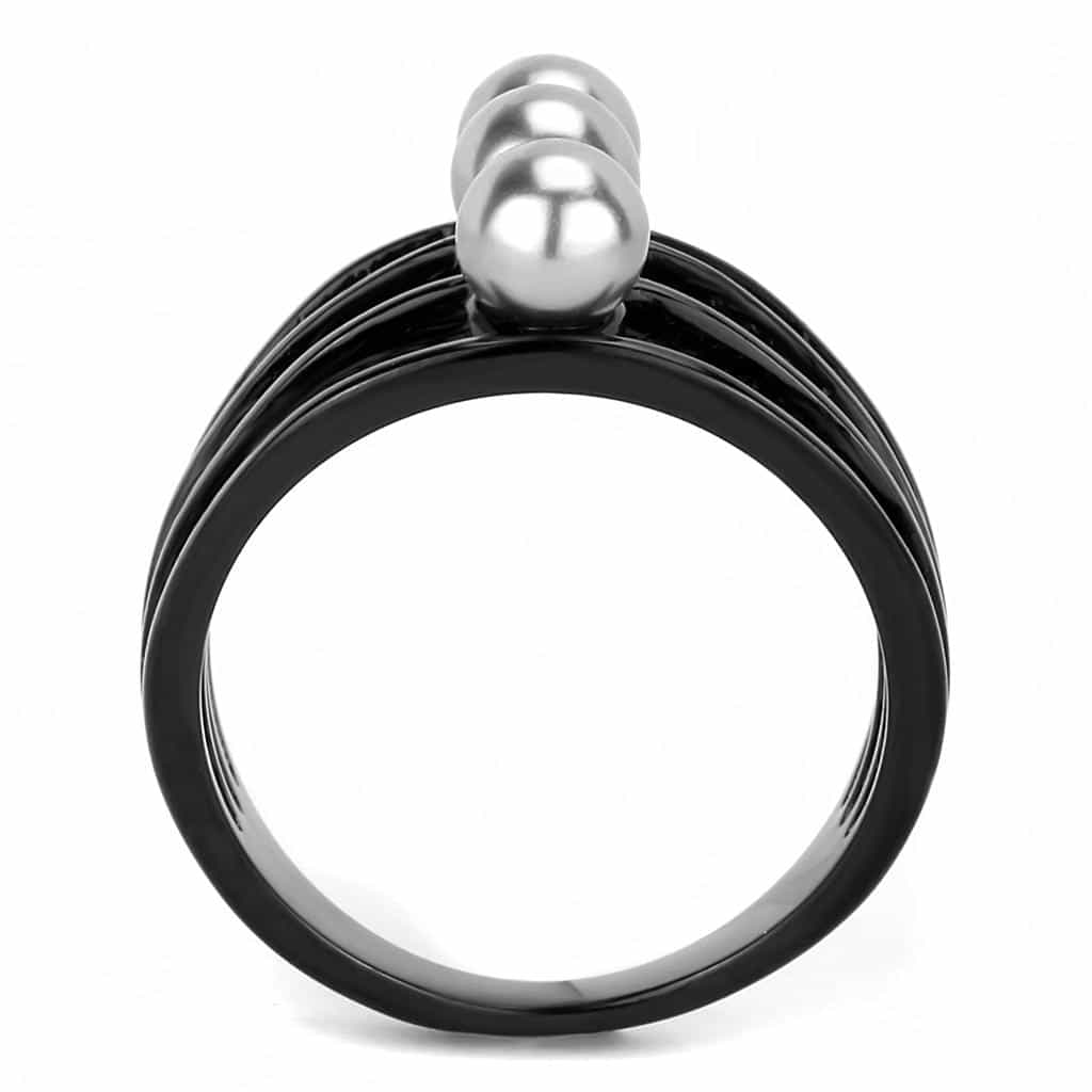 Stainless Steel Black IP Gray Pearl Triple Ball Open Multi Ring view 6