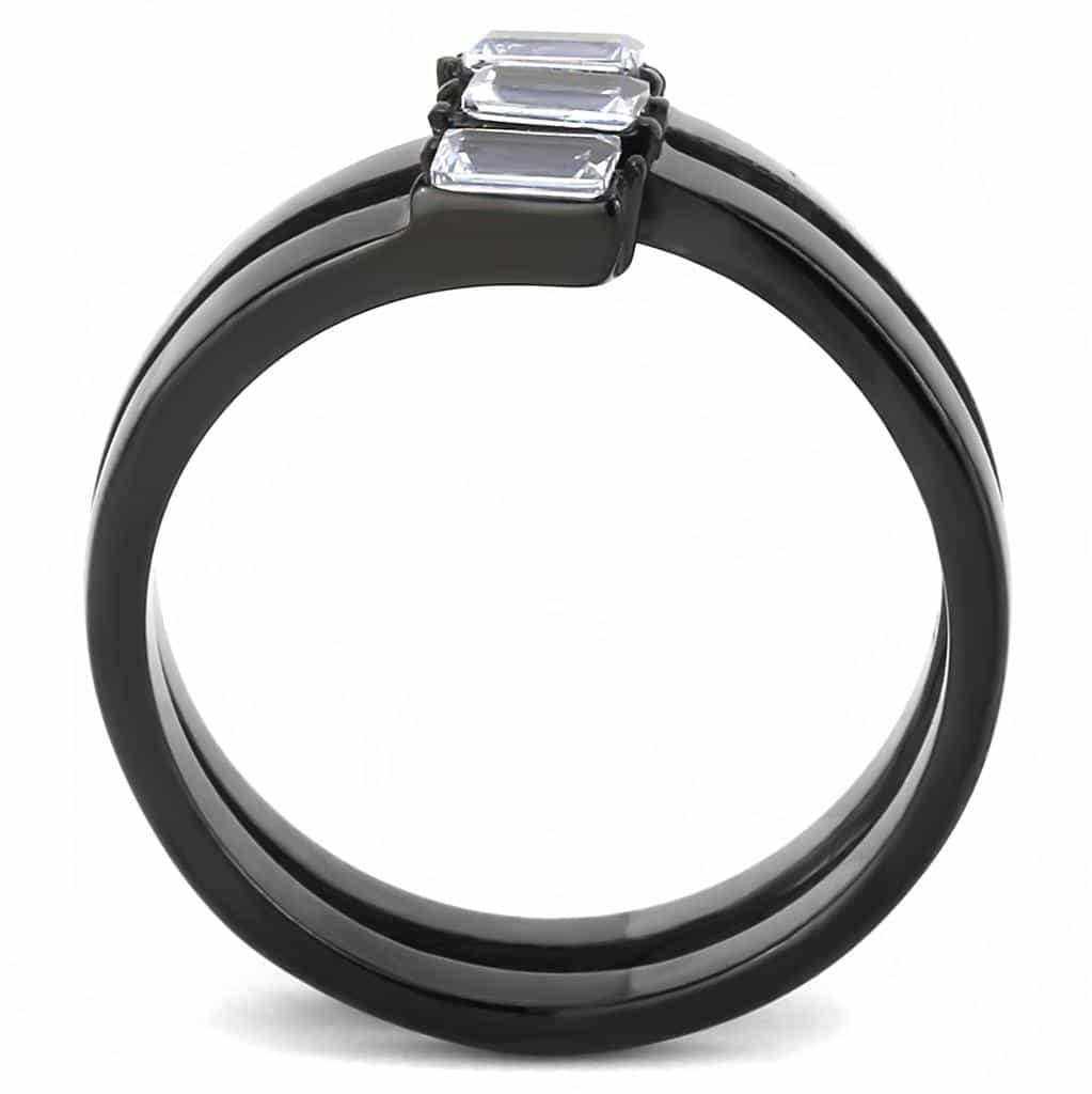 Stainless Steel Black IP CZ Baguette Split Shank Stack Ring view 6