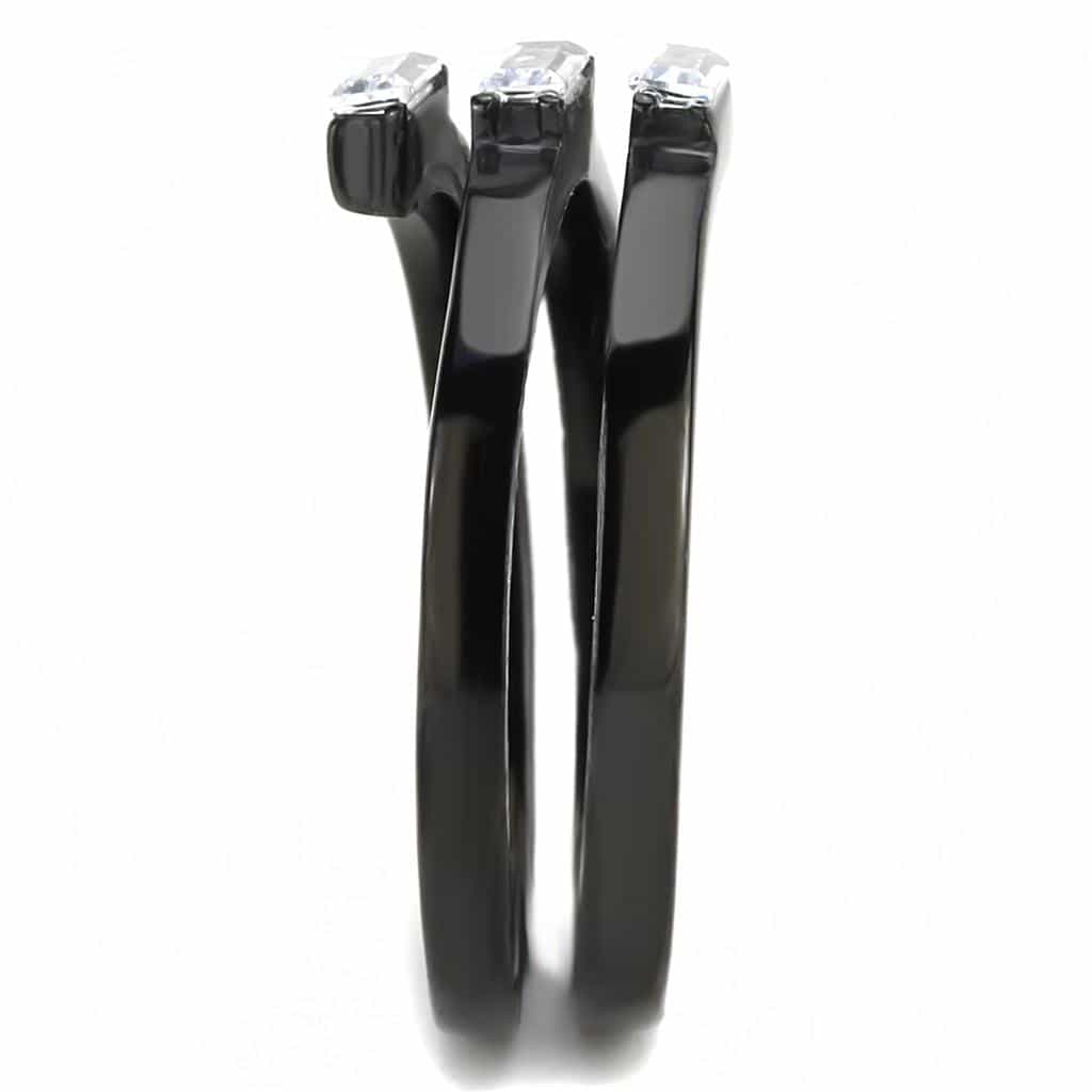 Stainless Steel Black IP CZ Baguette Split Shank Stack Ring view 8