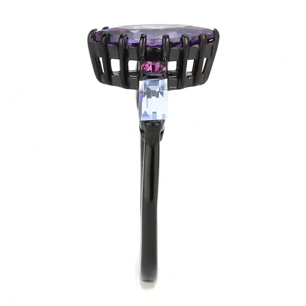 Stainless Steel Black IP Amethyst Marquise CZ Baguette Pink Ring view 8