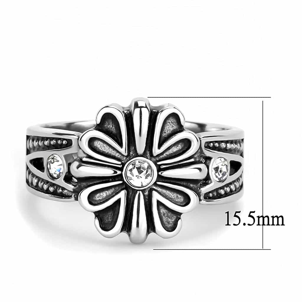 Stainless Steel Silver CZ Flower Cross Gothic Mens Signet Ring view 4