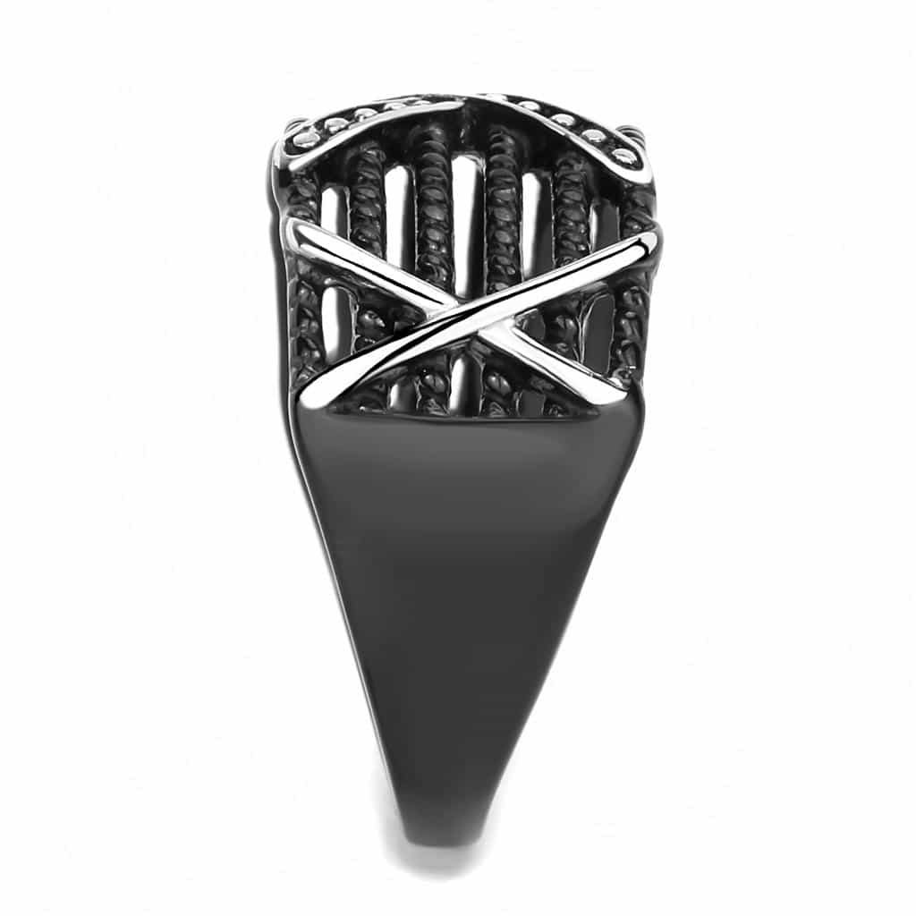 Stainless Steel Black IP Silver CZ Pave Rope Cable Crossover Ring view 8