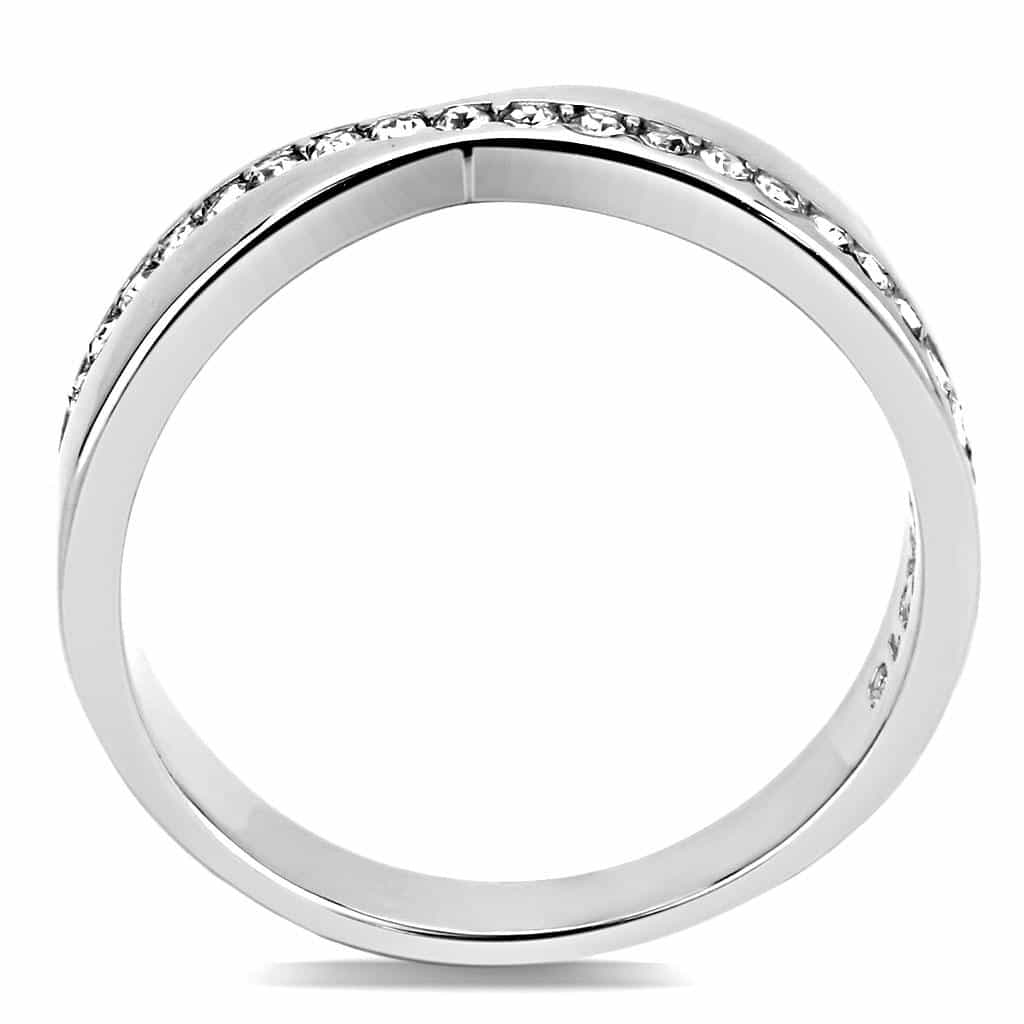 Stainless Steel Silver CZ Channel Thin Half Eternity Band Ring view 6