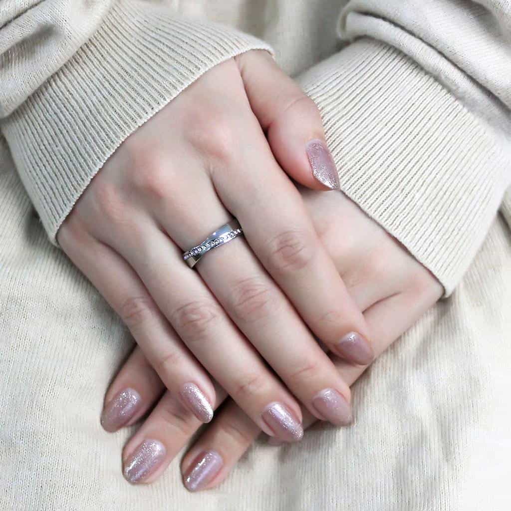 Stainless Steel Silver CZ Channel Thin Half Eternity Band Ring view 10