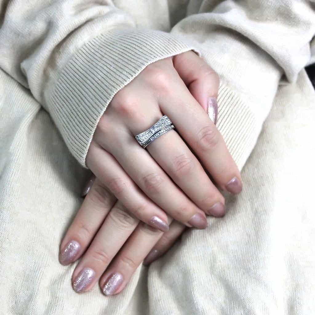 Stainless Steel CZ Baguette Princess Pave Bow Ribbon Ring view 10