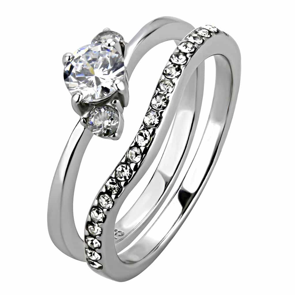 Stainless Steel CZ Round Pave Solitaire Stack Ring view 8