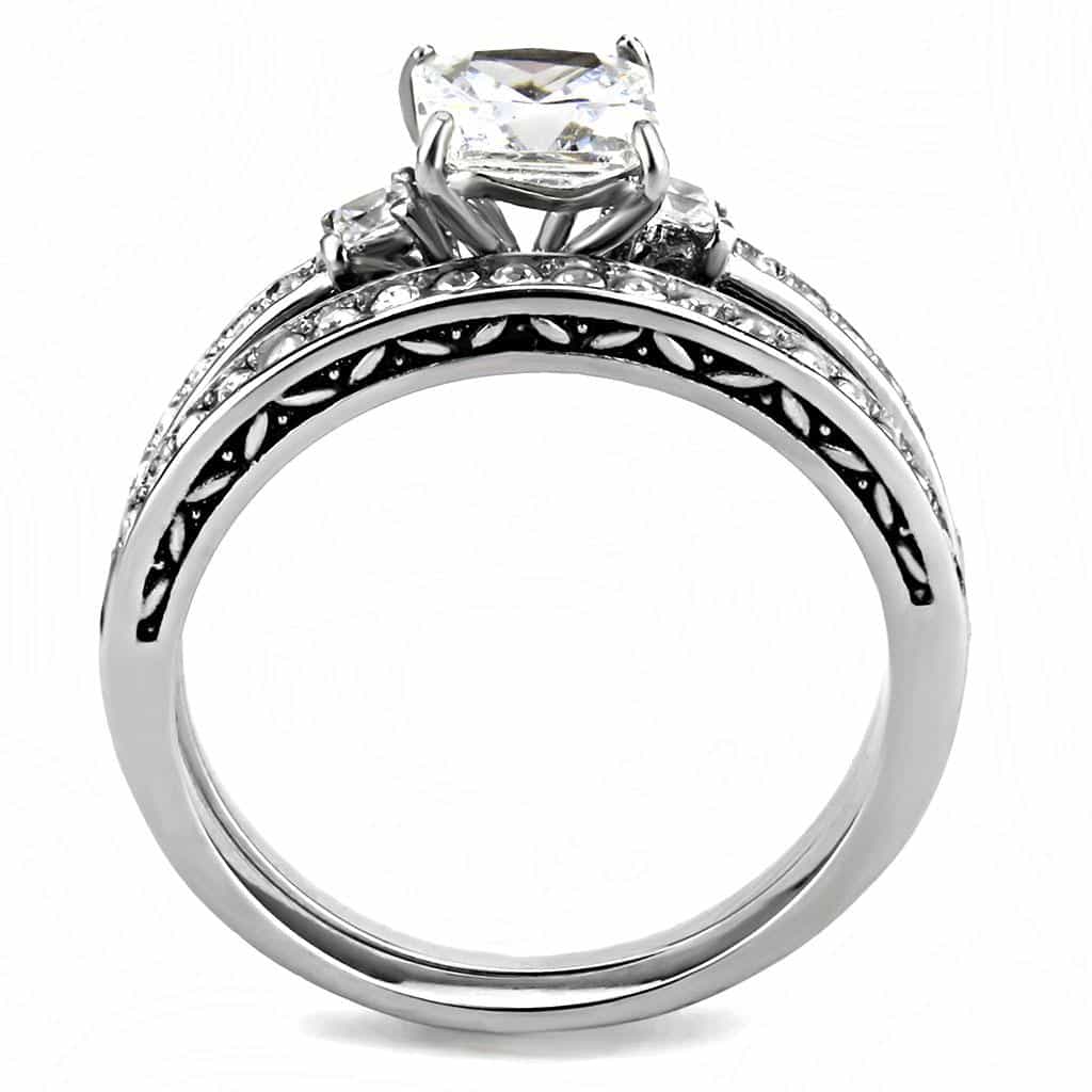 Stainless Steel CZ Princess Square Pave Channel Bridal Stack Ring view 6