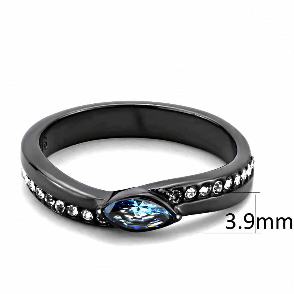 Stainless Steel Black IP London Blue Topaz Marquise CZ Ring view 4