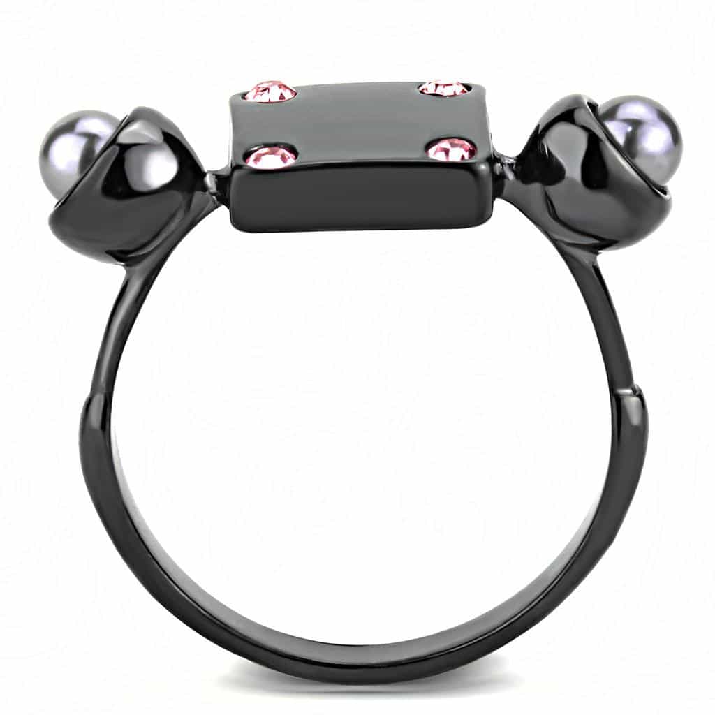 Stainless Steel Black IP Pink CZ Gray Pearl Square Geometric Ring view 6