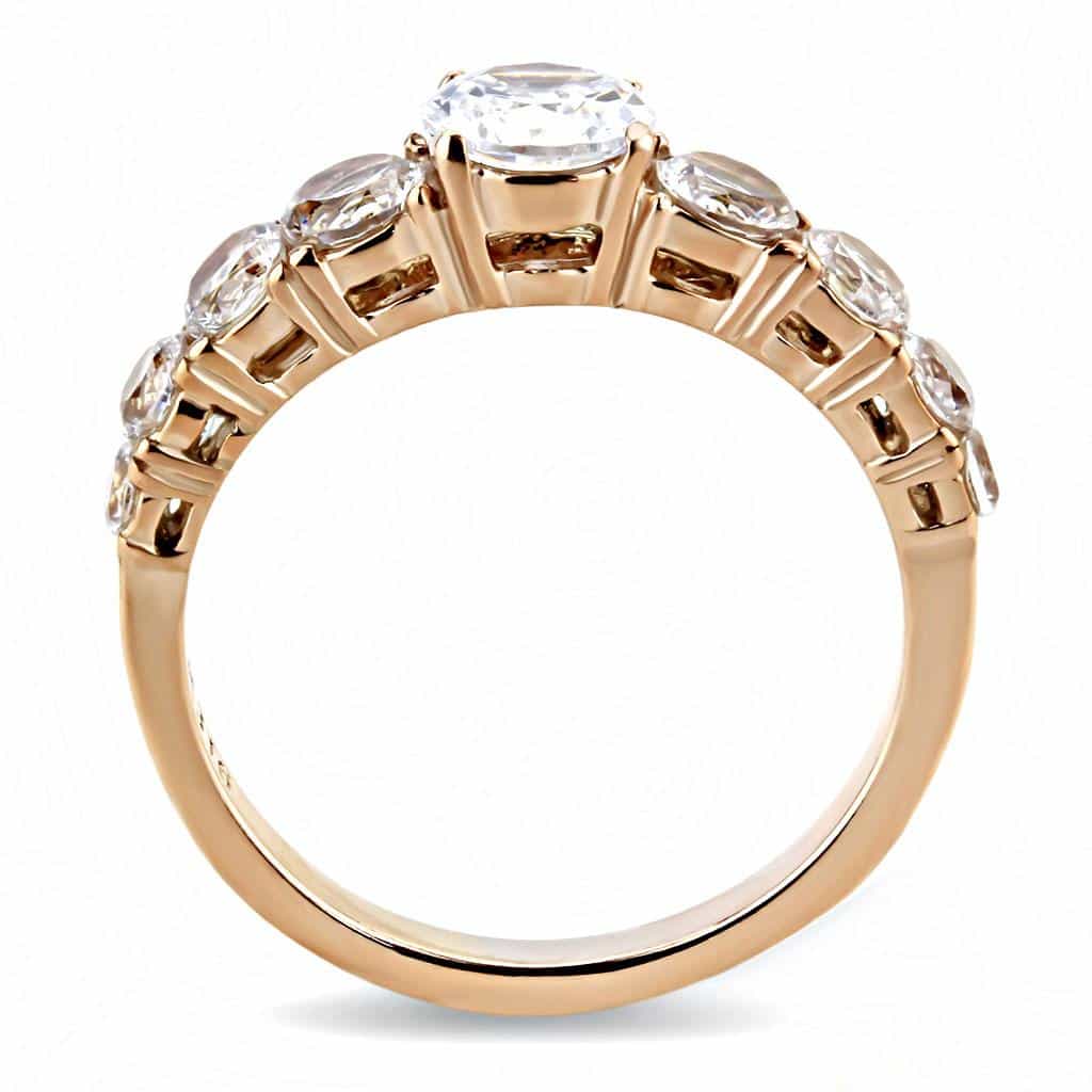 Stainless Steel Rose Gold IP CZ Round Pave Side Stone Ring view 6