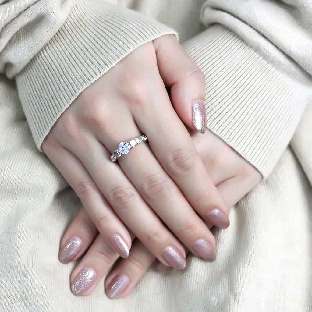 Stainless Steel Rose Gold IP CZ Round Pave Side Stone Ring view 10