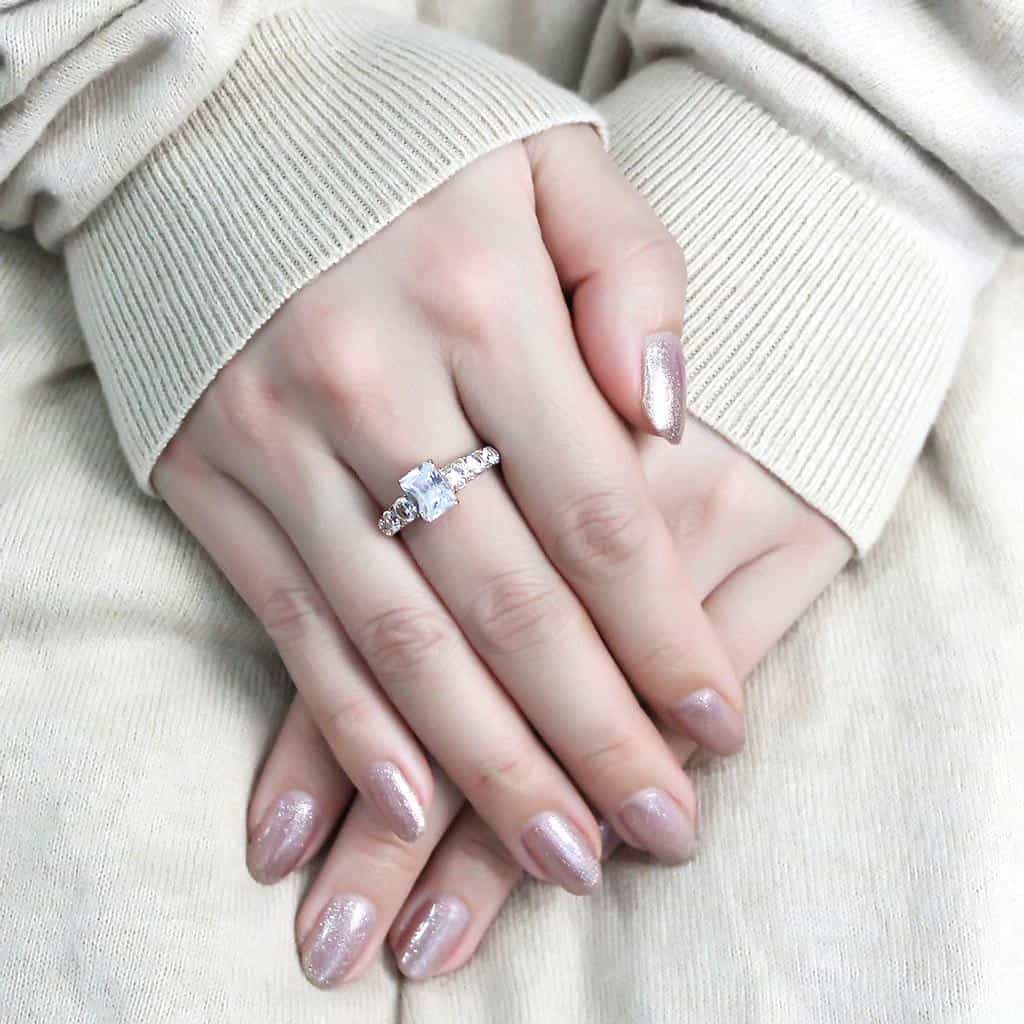 Stainless Steel Rose Gold IP CZ Princess Emerald Cut Pave Ring view 10